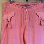 Johnny Was Size MEDIUM Coral Pink Linen Wide Leg Button-Front Pants Photo 5