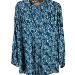 Roberta Freymann  Women’s Sz XS Floral Tunic Top Long Sleeve Blue Cotton Photo 0