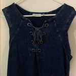 RD Style  Navy Denim Dress with Lace-Up Detail Photo 1
