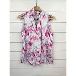 Halogen Womens Blouse Size XS Pink Gray Abstract Mock Neck Keyhole Sleeveless Photo 1
