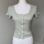 Brandy Melville John Galt California Ribbed Sage Green Short Sleeve Button Front Top Photo 0
