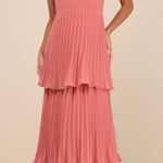Lulus NWT  Luxe Perfection Rusty Rose Pleated Tiered Backless Maxi Dress Sz XXL Photo 0