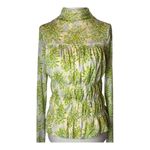 Rebecca Taylor Shirt Women Small Green Ivory Floral Mock Neck Quilted Look Top Photo 5