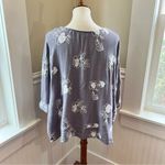 Umgee Gray Embroidered Oversized Top M/L Boho Artsy Gauze Tunic Blouse Rustic Photo 2