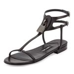 Tom Ford Lock T Strap Strappy Gladiator Flat Sandal Leather Edgy Grunge Black 38 Photo 0