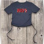 KISS Band T Shirt Large Cropped Short Sleeve Women’s Large Gray Side Ties Red Photo 0