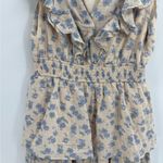 Storia  boho short sleeve floral beige ruffle smocked preppy midi dress sz medium Photo 5