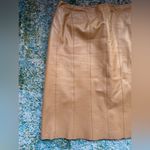 Vintage 90s Etcetera tan pleated hem leather skirt, size 8 Photo 2