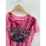 Affliction Sinful by  Tee Women Medium Pink Tie Dye Cut Neck Biker Grunge Shirt Photo 3
