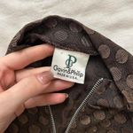 Vintage Brown tan polka knit jacquard dot quarter zip biker look top size large Photo 1