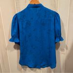 Worthington Cute aquamarine floral outlines ruffle puff sleeve button front blouse office Photo 6