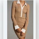 Anthropologie  Ribbed Knit Polo Dress Tan size large stretch Photo 1