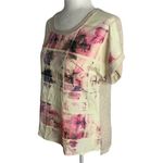 High Low Stretch Knit Pullover Top M Cream Pink Cuffed Sleeve Round Neck Size M Photo 2