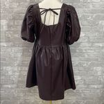 Mittoshop  Chocolate Faux Leather Puff Sleeve Mini Dress Photo 4
