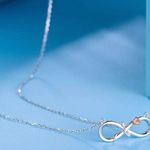 S925 Sterling Silver / Rose Gold Dainty Infinity Rose Flower Shaped Pendant Necklace Photo 2