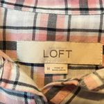 Loft  LADIES MEDIUM‎ pink and black plaid half button shirt Photo 3