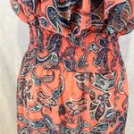 Three Pink Hearts Pink and white paisley print boho smocked ruffle maxi dress size XL Photo 3