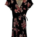 Iz Byer black and pink floral wraparound style dress mini women's size S flutter Photo 0
