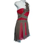 BCBGMAXAZRIA Runway Pink Lace Gray Mesh Ribbon Floral One Shoulder Dress Size 0 Photo 10