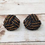 Vintage Clip On Earrings Black & Amber Tone Statement Beaded 1 & 1/8" Photo 0