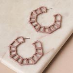 Boutique Octagon Raffia Light Brown Hoop Earrings Photo 0