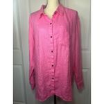 Athleta NWT  Retreat Linen‎ Shirt XL Extra Large Pink Button Down Long Sleeve Top Photo 1