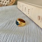 18KGE RSC Blue Glass Statement Ring Covenant Elegant Vintage Sparkly Glam Jewelry Photo 6