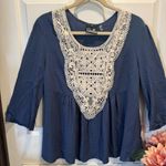 Simply Noelle Noelle Navy Tunic Lace Neckline Tunic Length 3/4 Sleeves Sz L/XL  Photo 0
