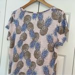 Lucky Brand  Linen Pineapple Print Blouse Top Sz 1X Short Sleeves Scoop Neck Photo 9