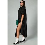 Anthropologie Maeve The Soren Long Sleeve Shirt Dress Black Midi Collared XS Photo 2