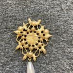 Trendy Water Drop Leaf Branch Pearl Brooch Hollow Baroque Matte Gold Color Woman Photo 3