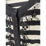 Talbots Womens Button Cardigan Sweater Beaded Black White Stripe Size Medium Photo 6