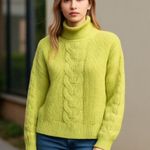 VERO MODA NWT   Cable Knit  Mock Neck Turtleneck Sweater  Lime Green Small Photo 1