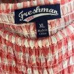 Freshman 1996 Red Gingham Smocked Ruffle Strap Peplum Tank Top Size XL Pink Photo 3