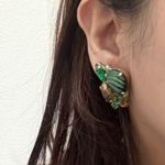 Vintage Juliana? Emerald Green Striped Rhinestones Goldtone Clip On Earrings 16g Photo 2