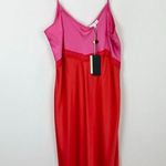Gianni Bini  DANNIJO Helena Satin Maxi Slip Dress Colorblock Pink Red US 12 NWT Photo 4
