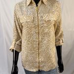 Michael Kors Brown Cuffed Sleeve 3/4 Sleeve Button Down Shirt Photo 2
