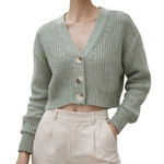 The Drop Sage Green Ribbed Knit Cropped Cardigan | XS | New With Tags Photo 0