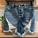 Good American Bombshell Denim Jean Shorts Distressed Highrise Raw Hem Size 00/24 Photo 0