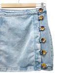 Free People  Little Daisies Button Front Light Denim Mini Skirt Women’s Size 6 Photo 4