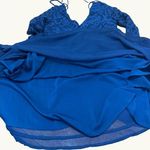 Navy Blue Lace Long Sleeve VNeck Lace Chiffon Dress Flared Sleeves Back Tie Sz S Photo 9