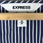 EXPRESS Blouse Womens M Blue White Stripe Cotton Tiered Sleeve Preppy Nautical Photo 3