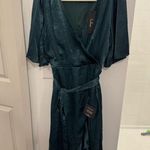 Lulus Dark Green Satin Faux-Wrap Midi Dress Photo 2