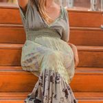 Floral Green Maxi Dress by T. ZOVICH Mixed Media Smocked Waist Crochet Trim Size M Photo 4