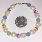 Avon Vintage Faux Pearl Purple Green Gold Tone Beaded Boho Bracelet Photo 3