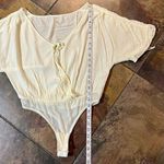 Free People Intimately Ruched Short Sleeve Cream Bodysuit Small Photo 2