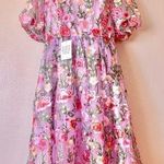 NoliaBae  Lavender Pink Red Floral Embroidered Puff Sleeve Tulle Dress. Photo 0