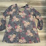 Bebop  XL, gray base with floral pattern, long sleeve flowy tunic Photo 4