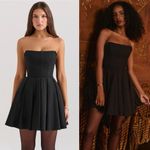 House Of CB  Emmanuela Black Strapless Detachable Bow Mini Dress M Photo 3
