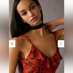 Anthropologie  Floral Slip Dress Small Rust Orange Midi Ruffle Strappy Boho 90s Photo 1